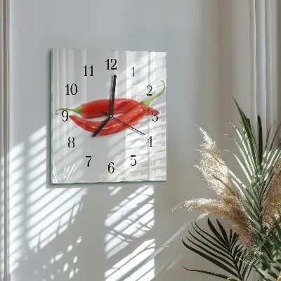 Decoratieve glazen klok vierkant Chilipeper