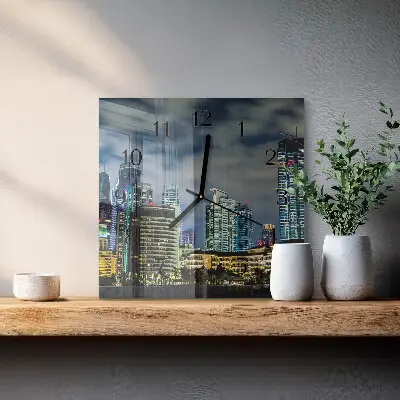 Vierkante glazen wandklok Nachtstad