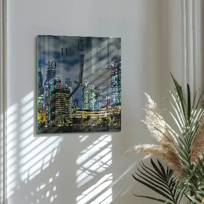 Vierkante glazen wandklok Nachtstad