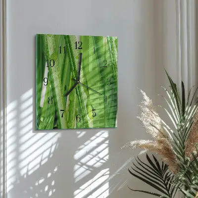 Moderne wandklok glas vierkant Gras