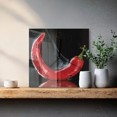 Decoratieve glazen klok vierkant Chilipeper