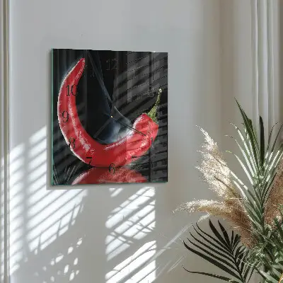 Decoratieve glazen klok vierkant Chilipeper
