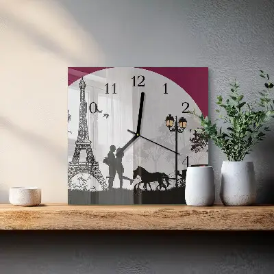 Vierkante glazen wandklok Liefde voor parijs