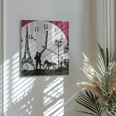 Vierkante glazen wandklok Liefde voor parijs