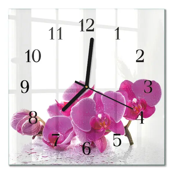 Vierkante glazen klok Orchidee