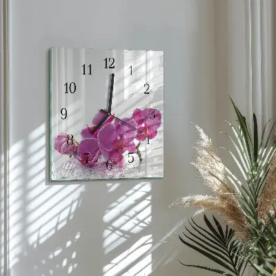 Vierkante glazen klok Orchidee