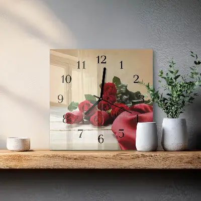 Vierkante glas klok Rozen
