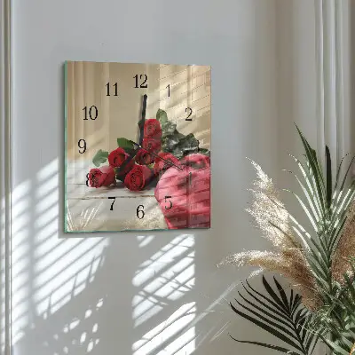 Vierkante glas klok Rozen