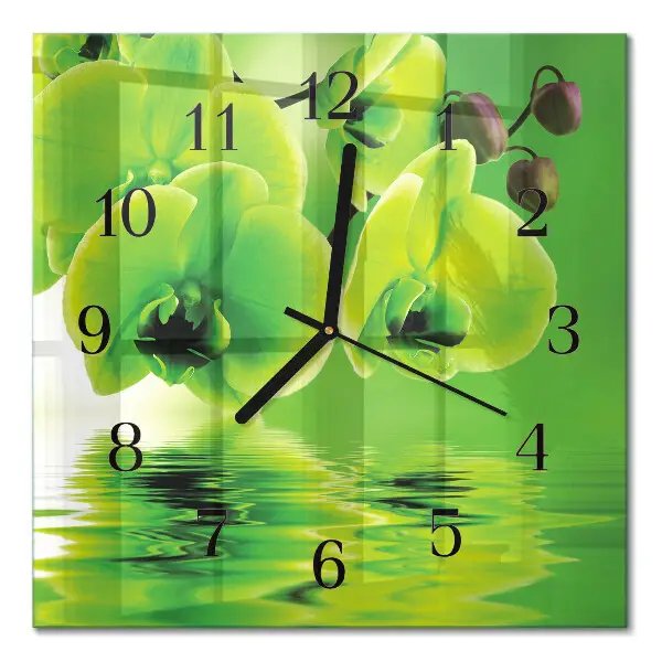 Vierkante glas klok Orchidee