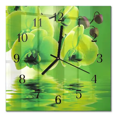 Vierkante glas klok Orchidee