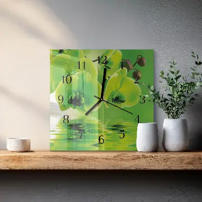 Vierkante glas klok Orchidee