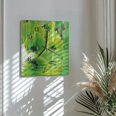 Vierkante glas klok Orchidee