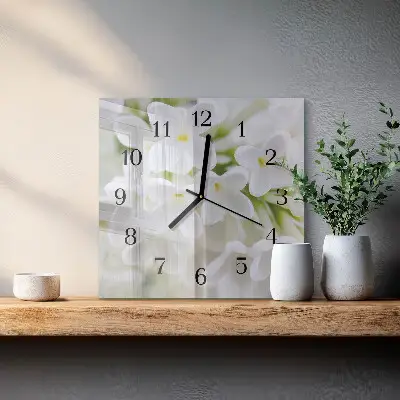 Moderne wandklok glas vierkant Bloemen