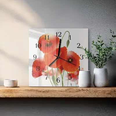 Decoratieve glazen klok vierkant Klaprozen