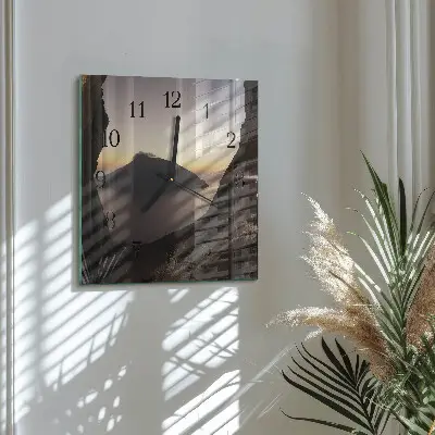 Vierkante glazen wandklok Oceaanberg
