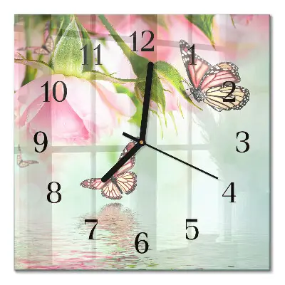 Moderne wandklok glas vierkant Vlinders