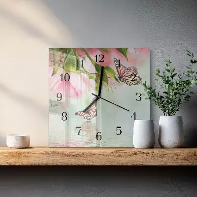 Moderne wandklok glas vierkant Vlinders