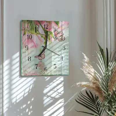 Moderne wandklok glas vierkant Vlinders