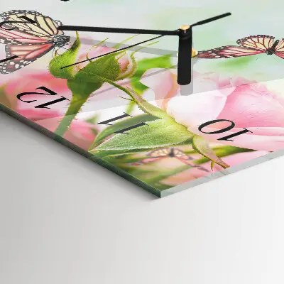 Moderne wandklok glas vierkant Vlinders