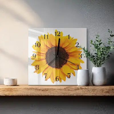Vierkante glazen klok Zonnebloem