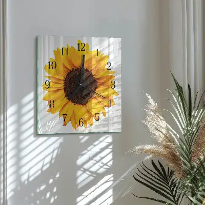 Vierkante glazen klok Zonnebloem
