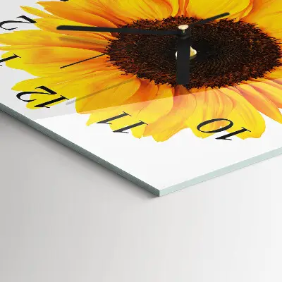 Vierkante glazen klok Zonnebloem
