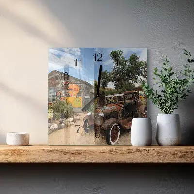 Vierkante glas klok Oude auto