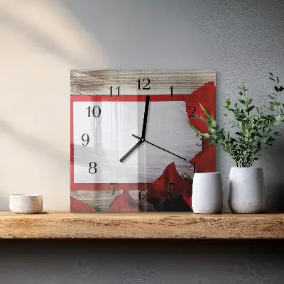 Vierkante glas klok Rozen