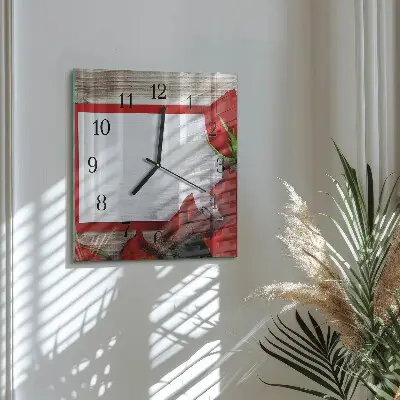 Vierkante glas klok Rozen