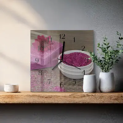 Vierkante glazen wandklok Bloem