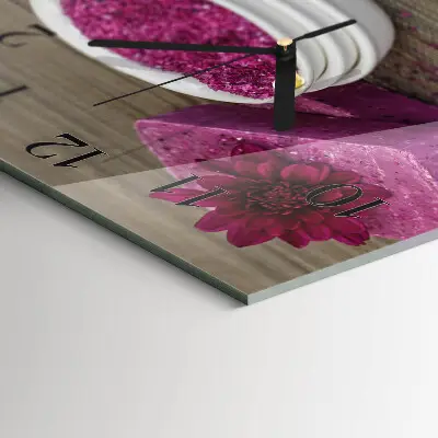 Vierkante glazen wandklok Bloem