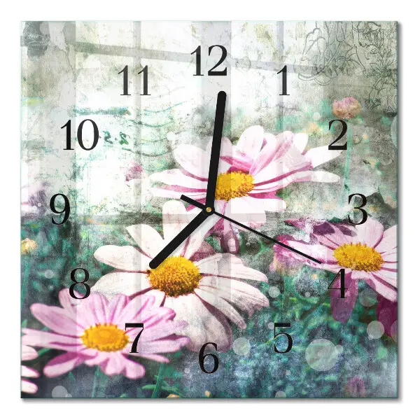 Moderne wandklok glas vierkant Bloemen