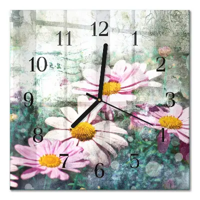 Moderne wandklok glas vierkant Bloemen
