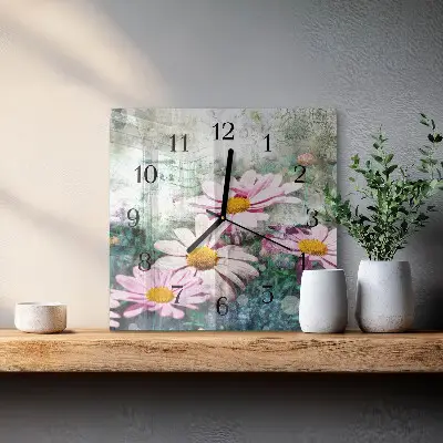 Moderne wandklok glas vierkant Bloemen