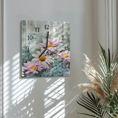 Moderne wandklok glas vierkant Bloemen