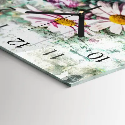 Moderne wandklok glas vierkant Bloemen