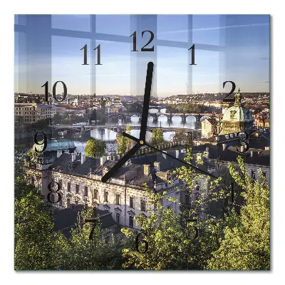 Vierkante glazen wandklok Praag