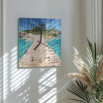Vierkante glazen wandklok Brug op het eiland