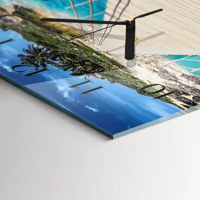 Vierkante glazen wandklok Brug op het eiland