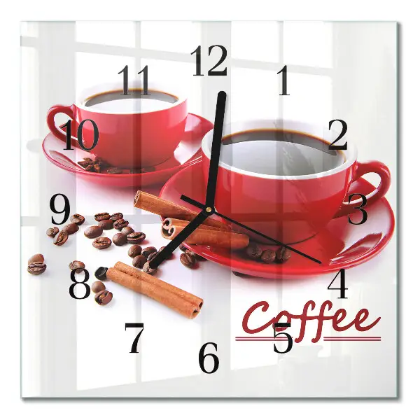 Vierkante glazen wandklok Een kopje koffie