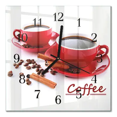 Vierkante glazen wandklok Een kopje koffie