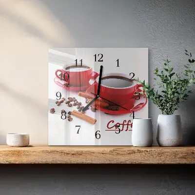 Vierkante glazen wandklok Een kopje koffie