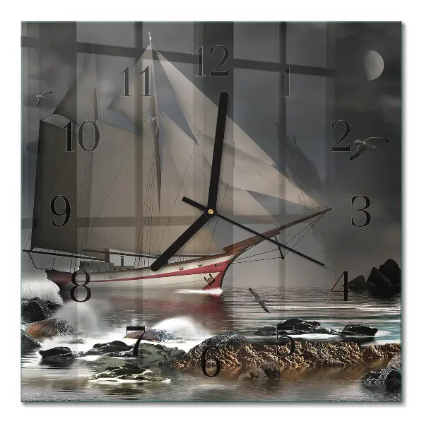 Vierkante glas klok Zeilboot