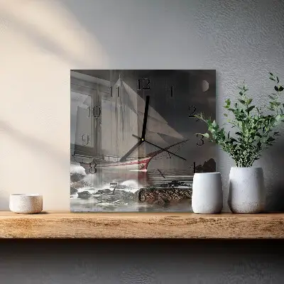 Vierkante glas klok Zeilboot