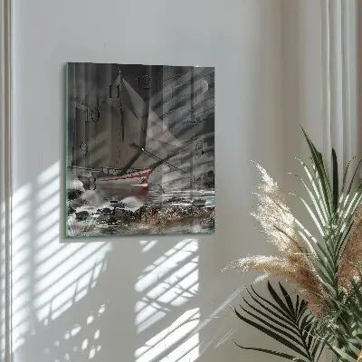 Vierkante glas klok Zeilboot