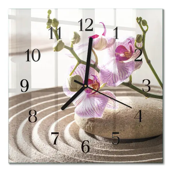 Vierkante glazen wandklok Zandorchidee