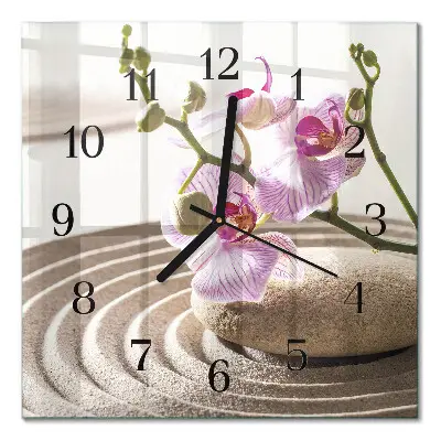 Vierkante glazen wandklok Zandorchidee