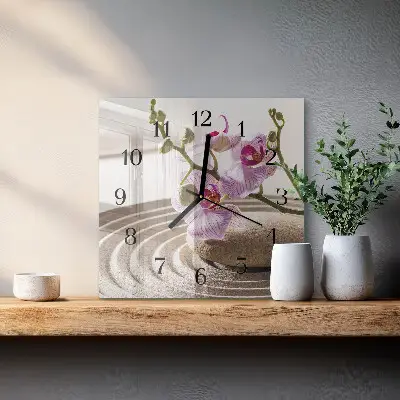 Vierkante glazen wandklok Zandorchidee