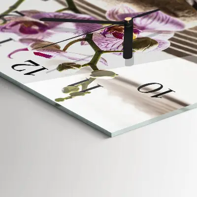 Vierkante glazen wandklok Zandorchidee
