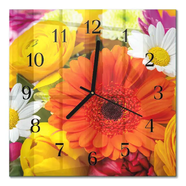 Moderne wandklok glas vierkant Bloemen